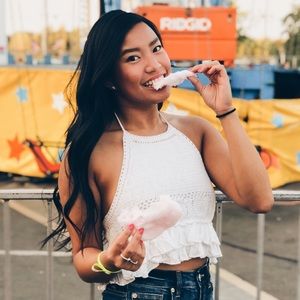 American Eagle white crochet halter top